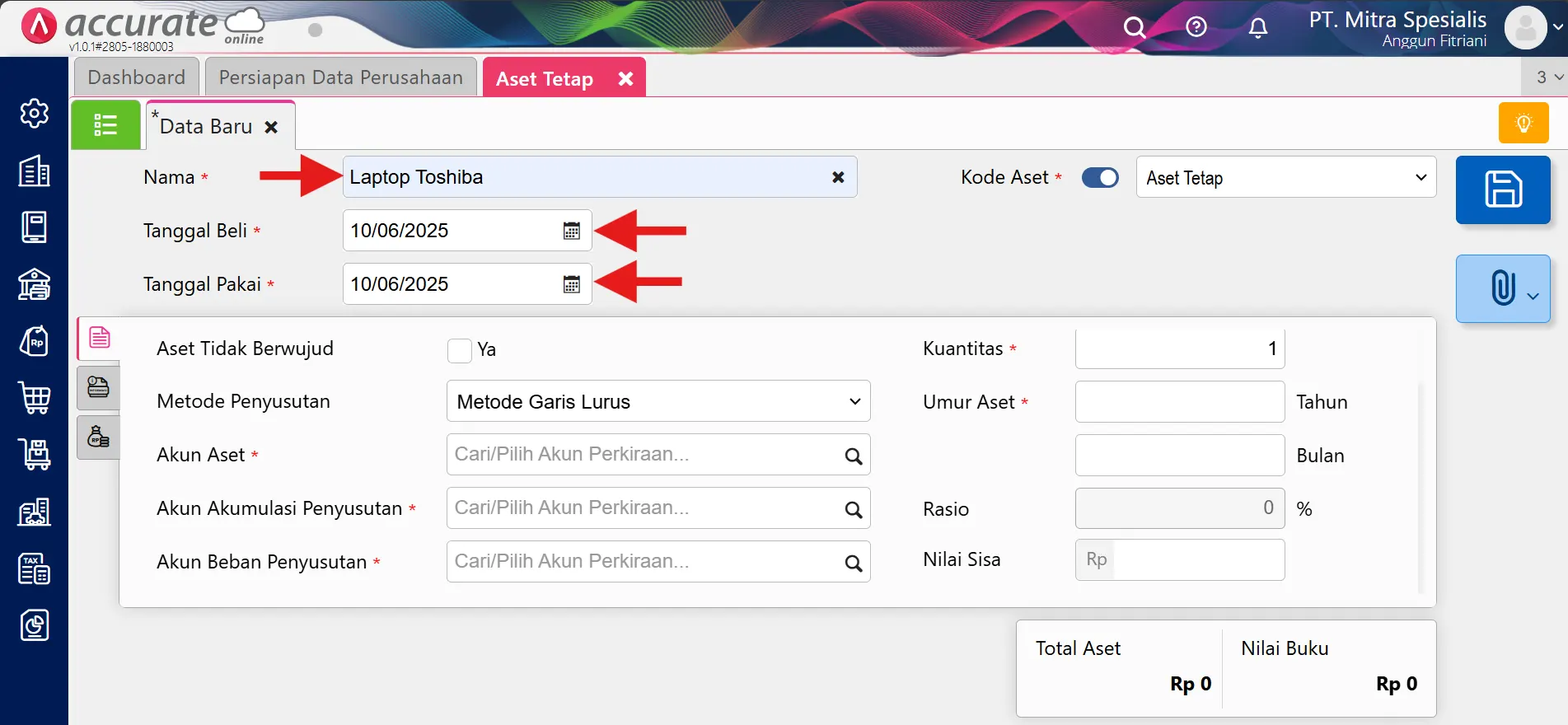 mencatat pembelian aset tetap melalui pembayaran
